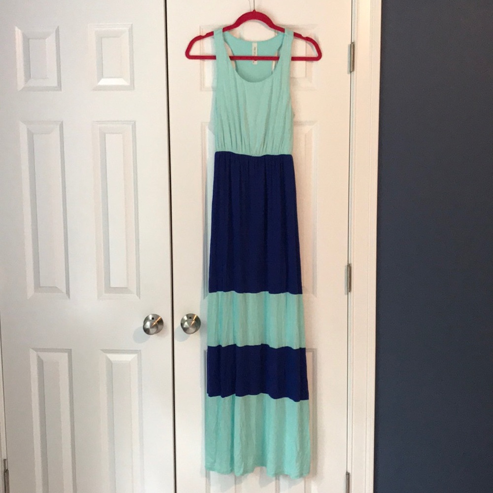 Pink Owl Racerback Colorblock Maxi Dress Mint/Blue